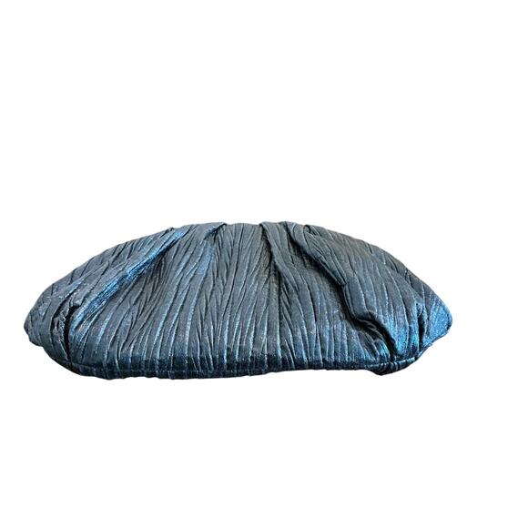SONDRA ROBERTS Navy Blue Metallic Silk Gathered Pleated Evening Clutch Handbag - Picture 10 of 10